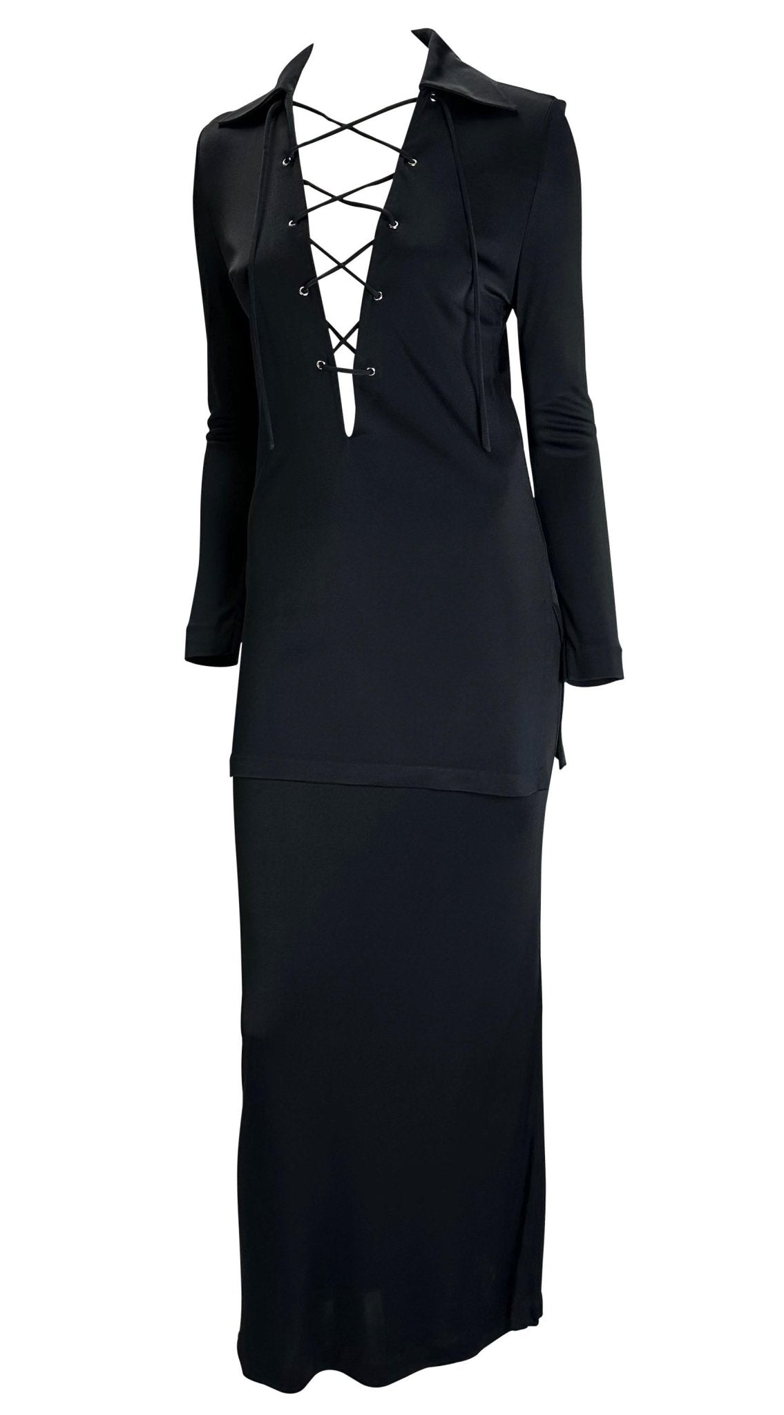 S/S 1996 Gucci by Tom Ford Madonna VH1 Lace - Up Tunic Navy Viscose Skirt Set - RealList