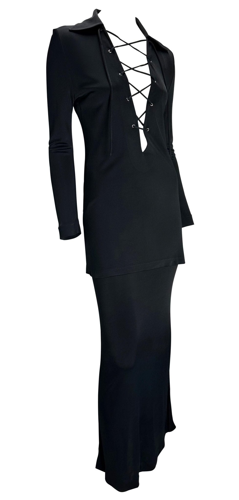 S/S 1996 Gucci by Tom Ford Madonna VH1 Lace - Up Tunic Navy Viscose Skirt Set - RealList