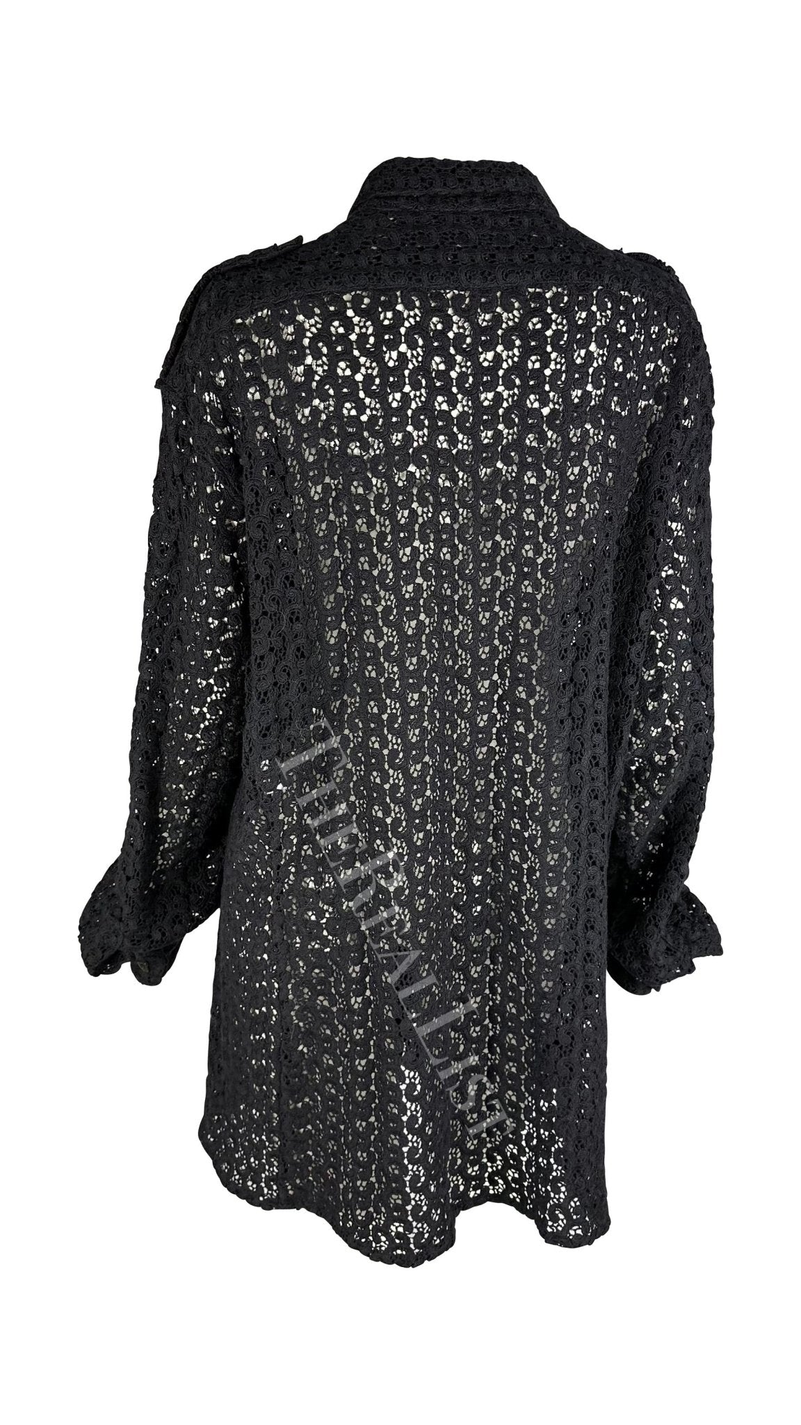 S/S 1996 Gucci by Tom Ford Men's Black Crochet Lace Oversized Sheer Shirt - RealList
