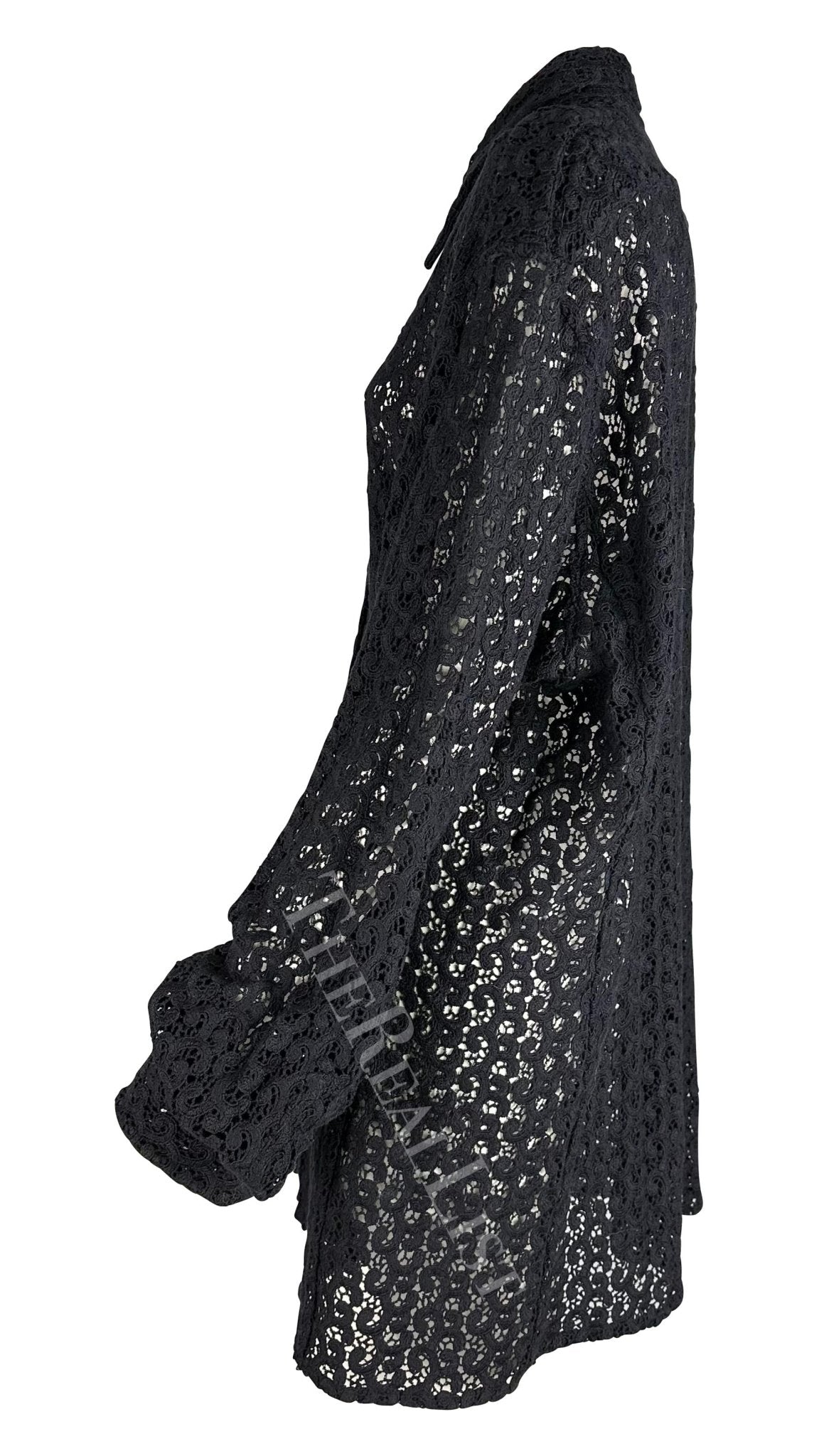 S/S 1996 Gucci by Tom Ford Men's Black Crochet Lace Oversized Sheer Shirt - RealList