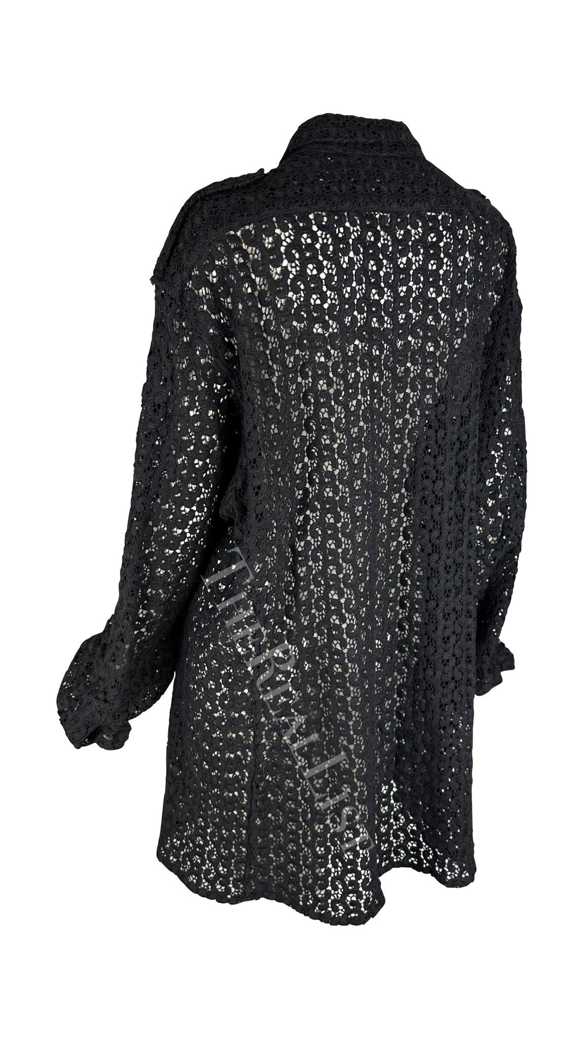 S/S 1996 Gucci by Tom Ford Men's Black Crochet Lace Oversized Sheer Shirt - RealList