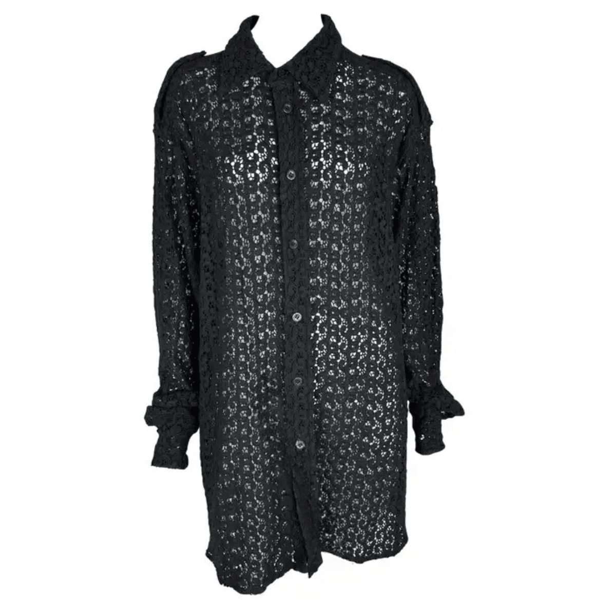 S/S 1996 Gucci by Tom Ford Men's Black Crochet Lace Oversized Sheer Shirt - RealList