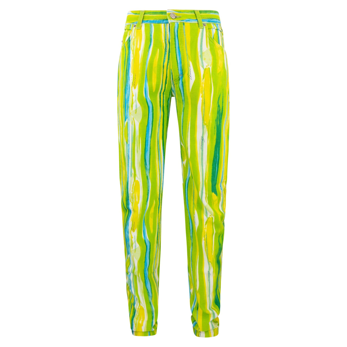 S/S 1996 Gucci by Tom Ford Men's Runway Light Green Abstract Print Jeans - RealList