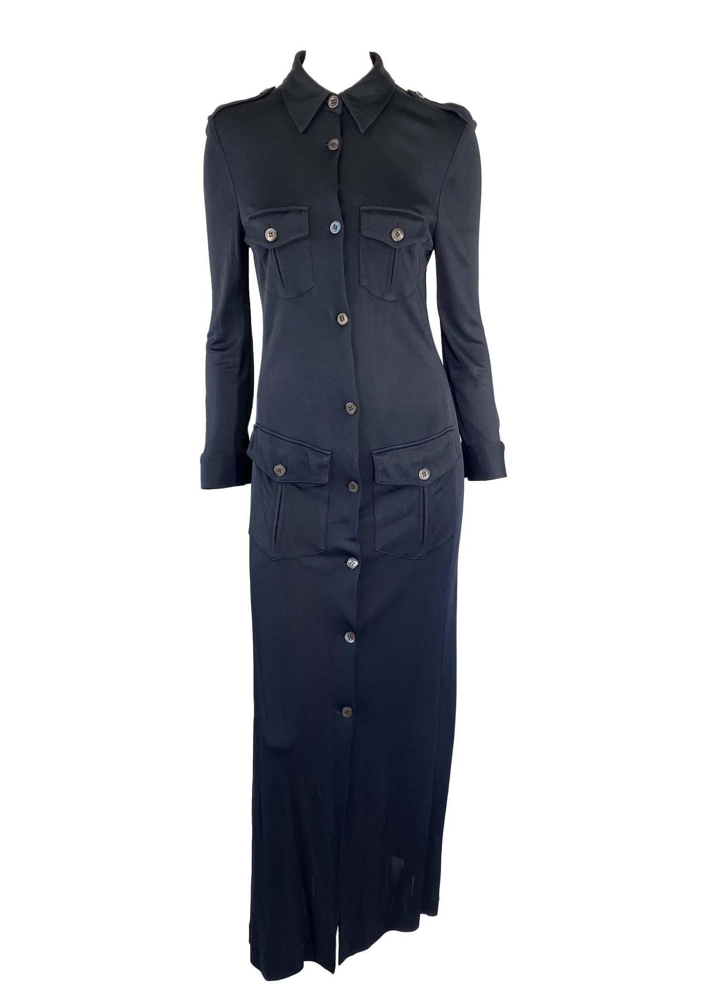 S/S 1996 Gucci by Tom Ford Nicole Kidman Navy Viscose Maxi Dress with Tie - RealList