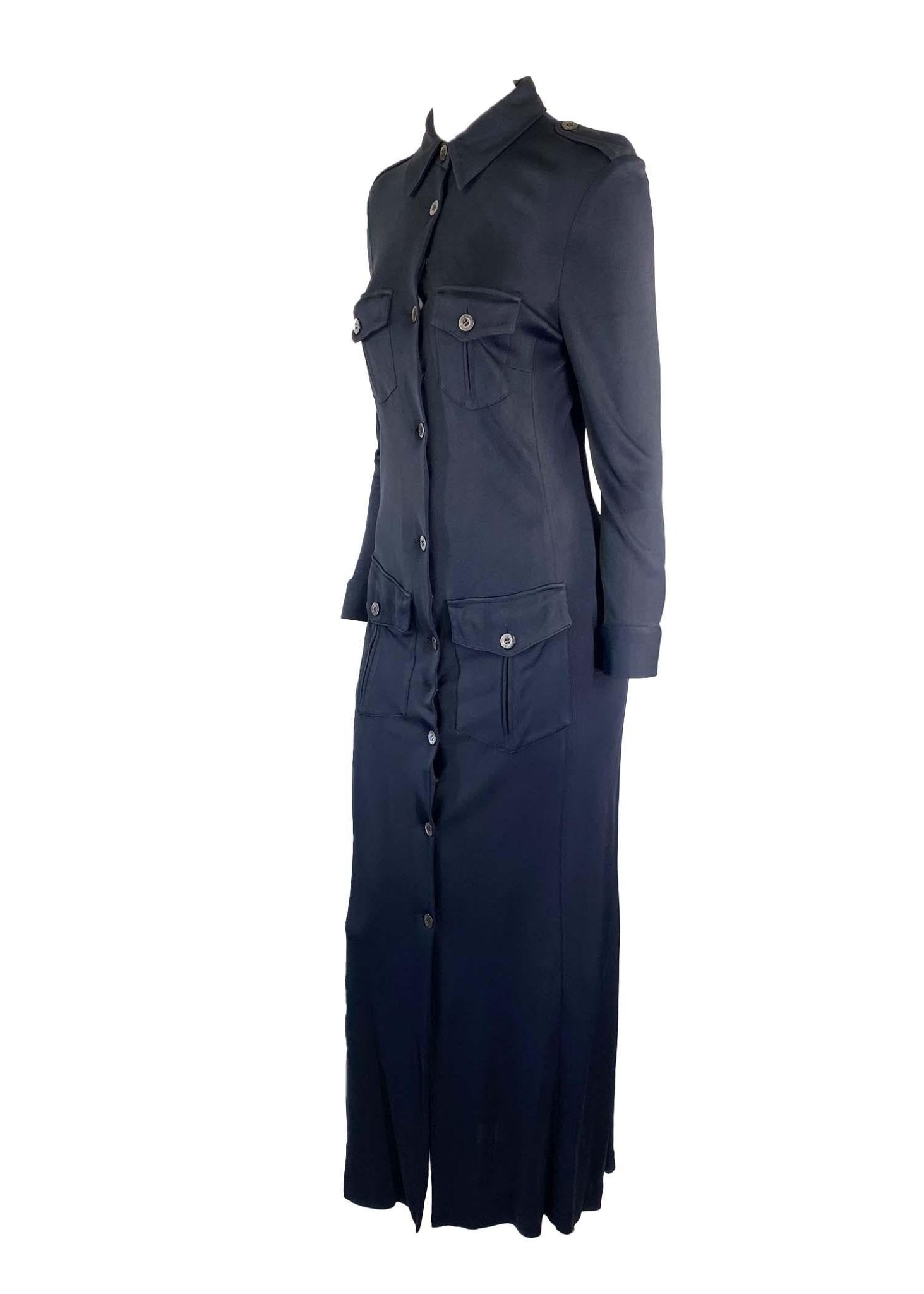 S/S 1996 Gucci by Tom Ford Nicole Kidman Navy Viscose Maxi Dress with Tie - RealList