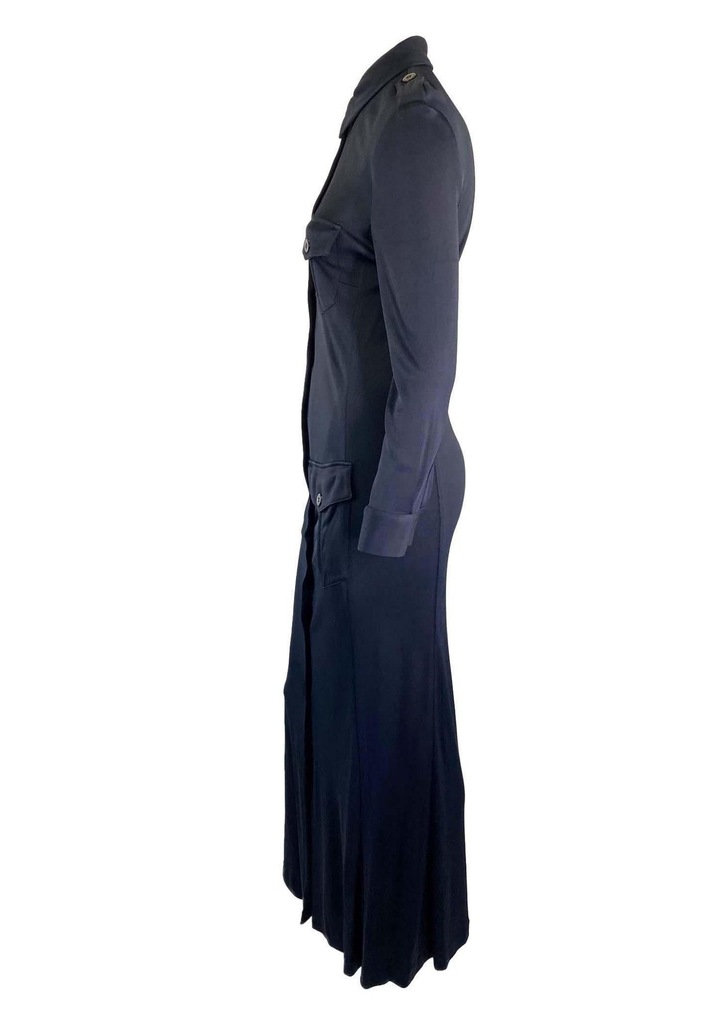 S/S 1996 Gucci by Tom Ford Nicole Kidman Navy Viscose Maxi Dress with Tie - RealList