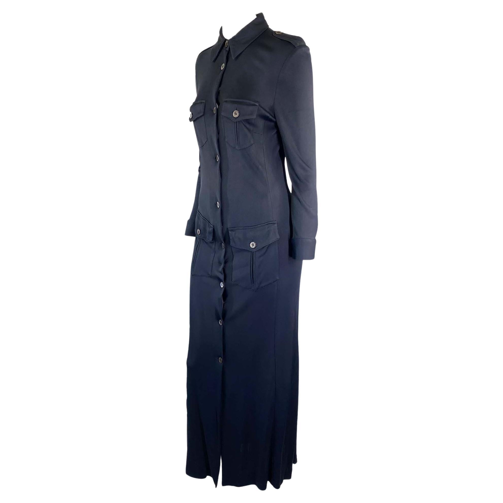 S/S 1996 Gucci by Tom Ford Nicole Kidman Navy Viscose Maxi Dress with Tie - RealList