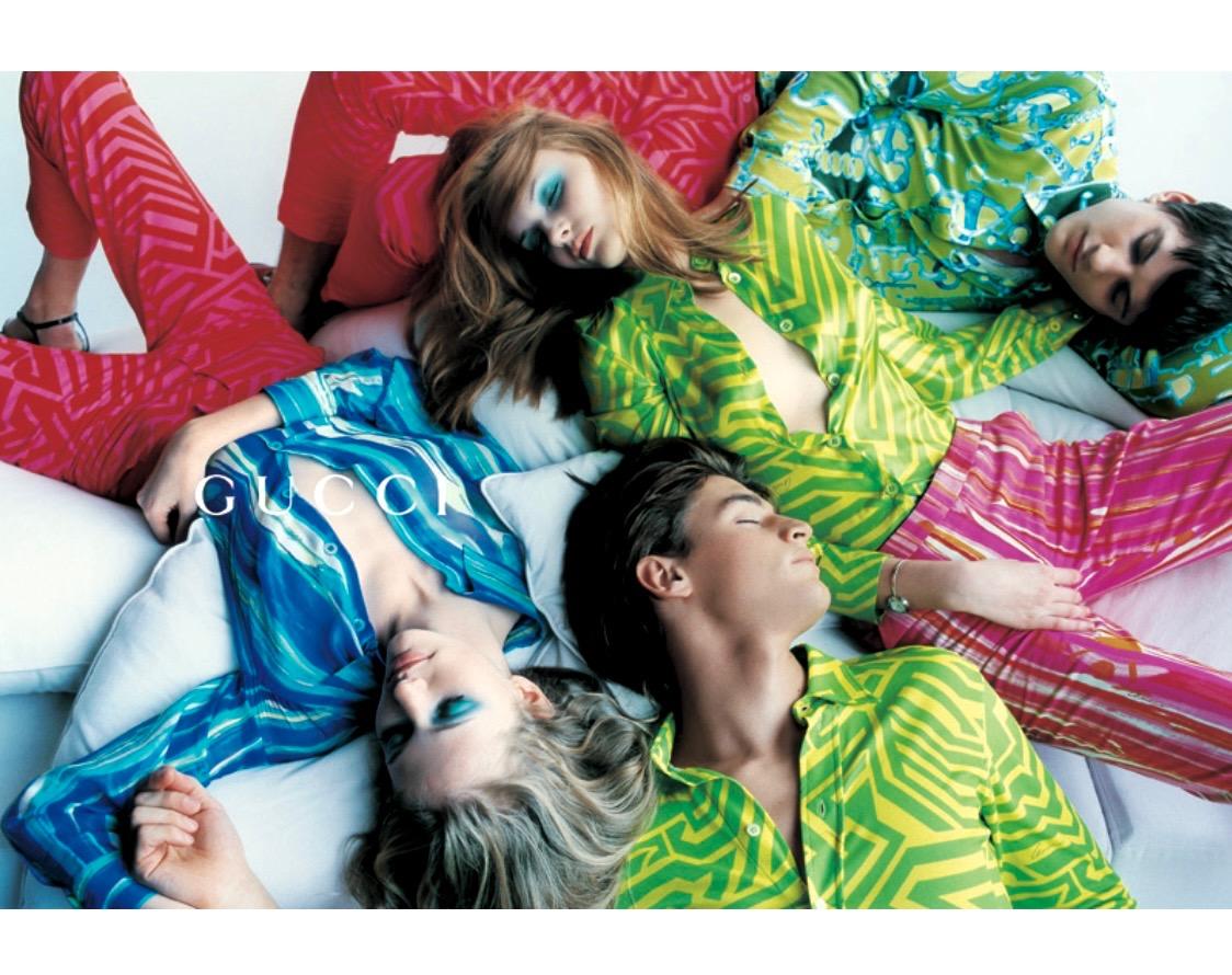 S/S 1996 Gucci by Tom Ford Pink Orange Sheer Abstract Watercolor Button Up Top - RealList