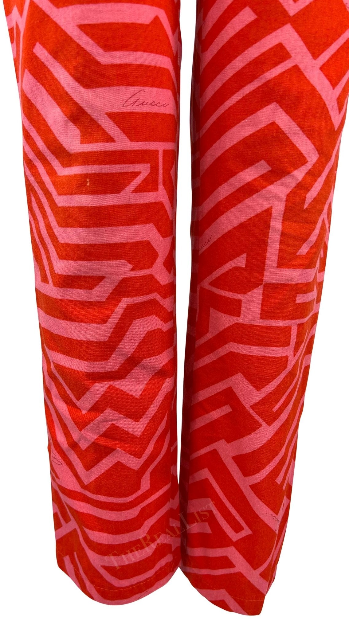 S/S 1996 Gucci by Tom Ford Pink Red Geometric Logo Print Cotton Pants - RealList