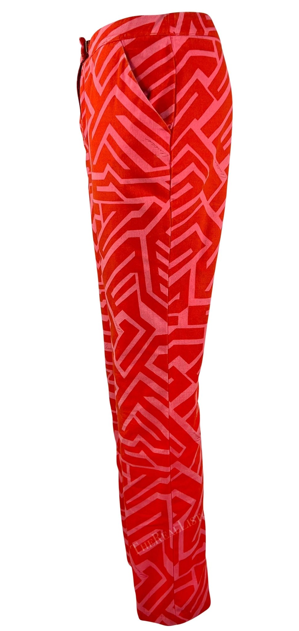S/S 1996 Gucci by Tom Ford Pink Red Geometric Logo Print Cotton Pants - RealList