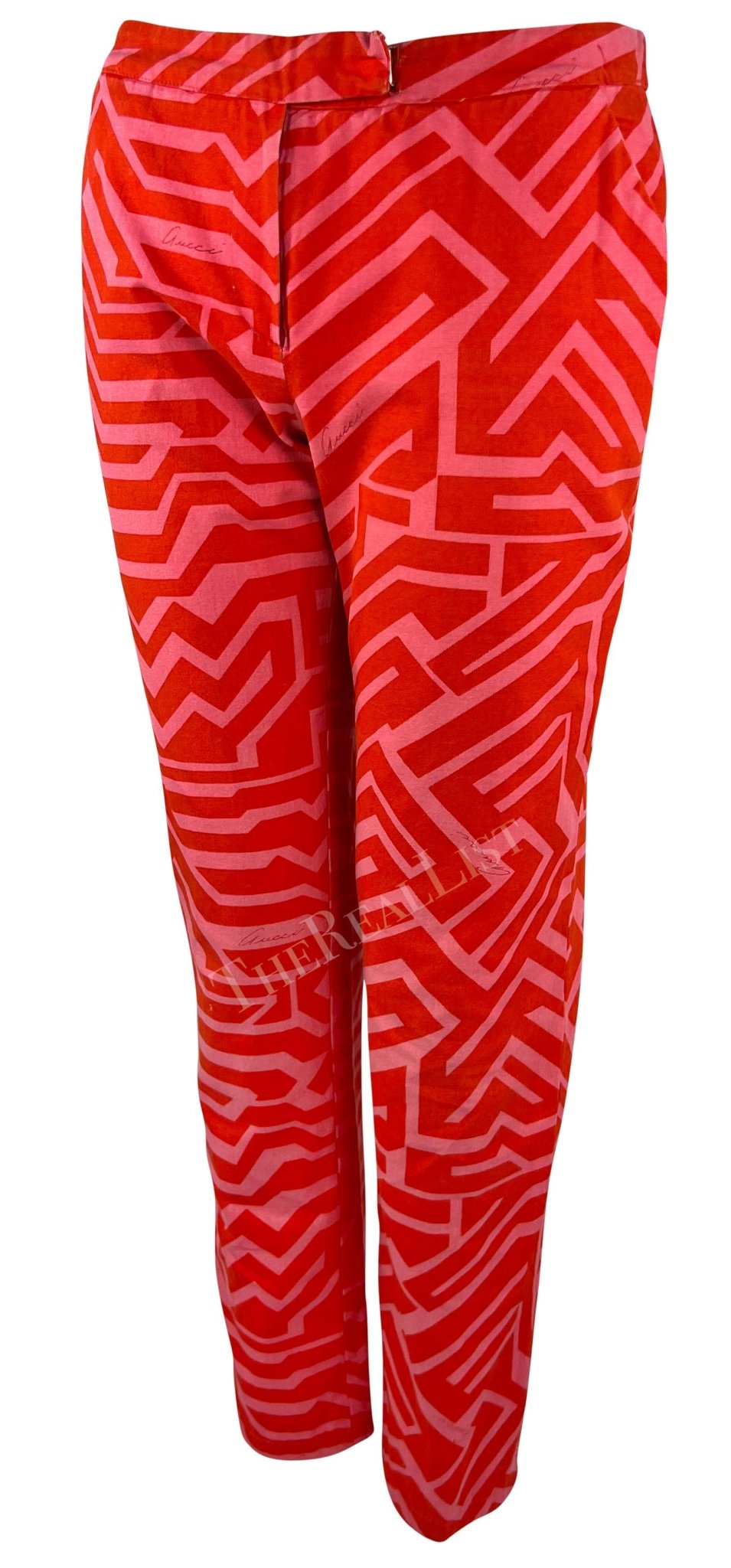 S/S 1996 Gucci by Tom Ford Pink Red Geometric Logo Print Cotton Pants - RealList