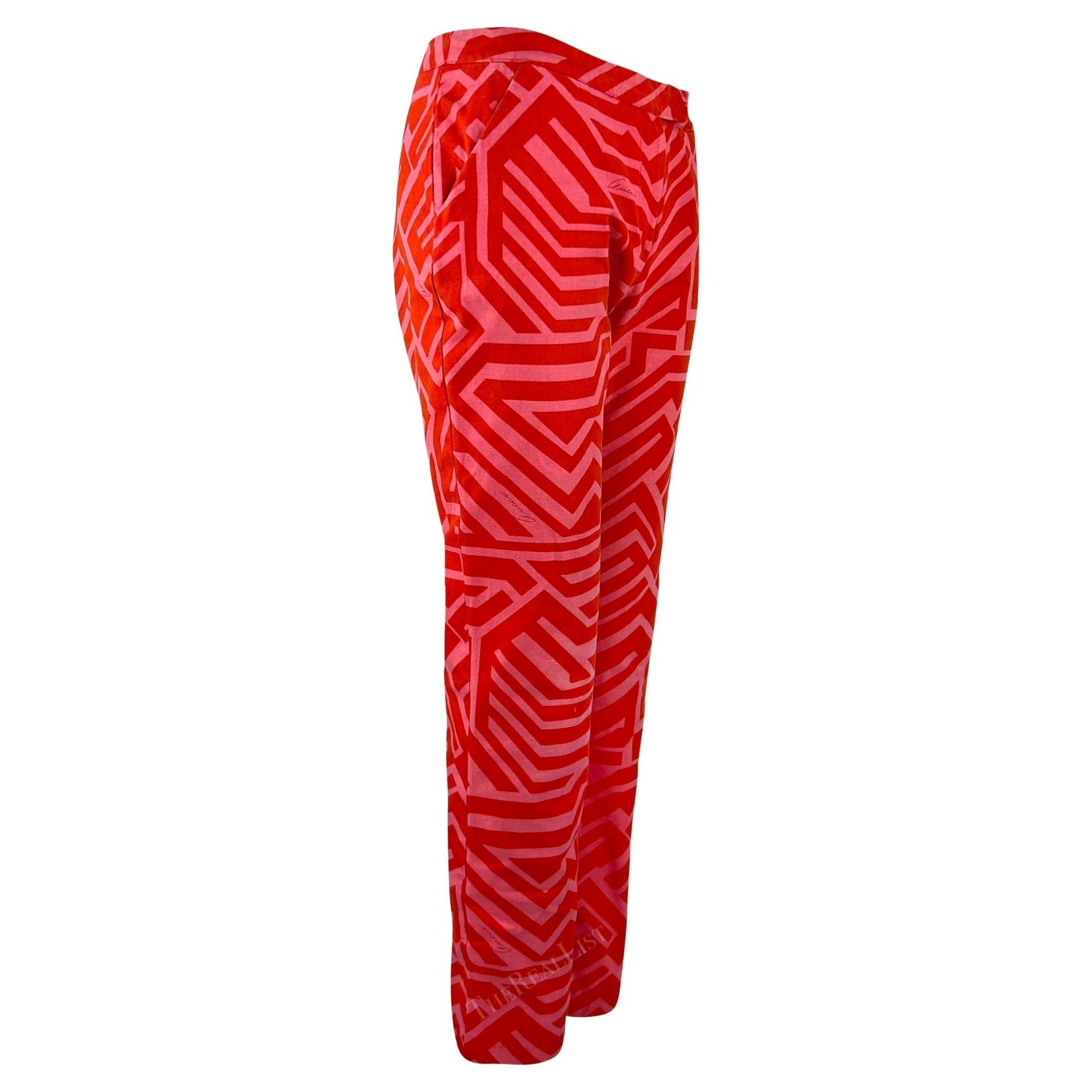 S/S 1996 Gucci by Tom Ford Pink Red Geometric Logo Print Cotton Pants - RealList