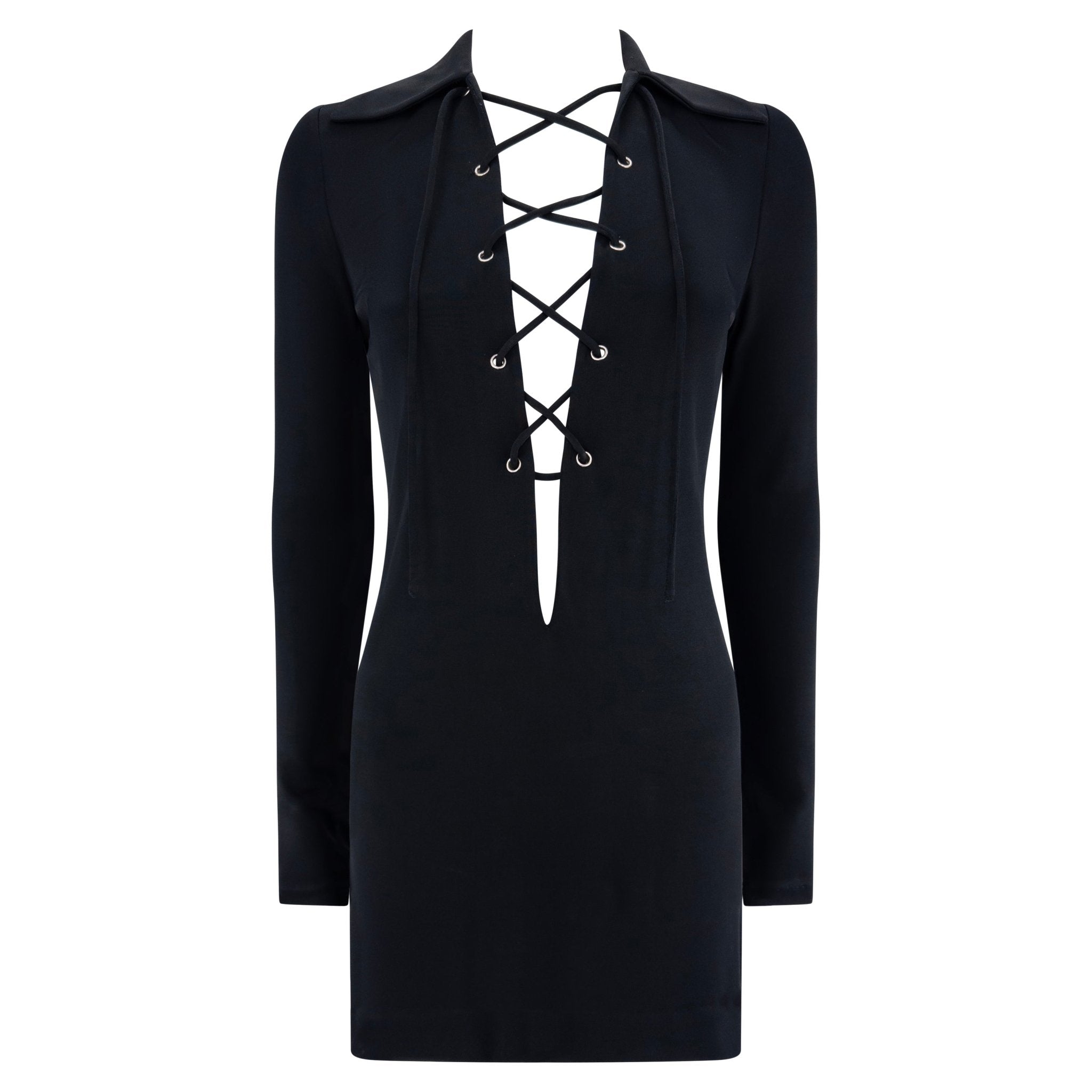 S/S 1996 Gucci by Tom Ford Runway Plunging Viscose Lace-Up Tunic Mini Dress - RealList