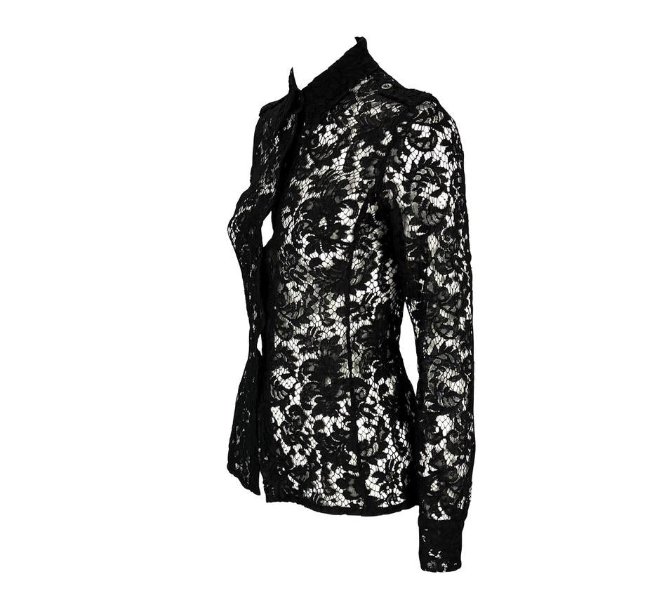 S/S 1996 Gucci by Tom Ford Runway Sheer Black Lace Button Up Top - RealList