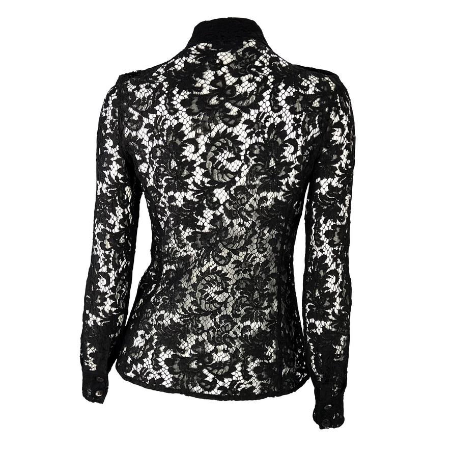 S/S 1996 Gucci by Tom Ford Runway Sheer Black Lace Button Up Top - RealList