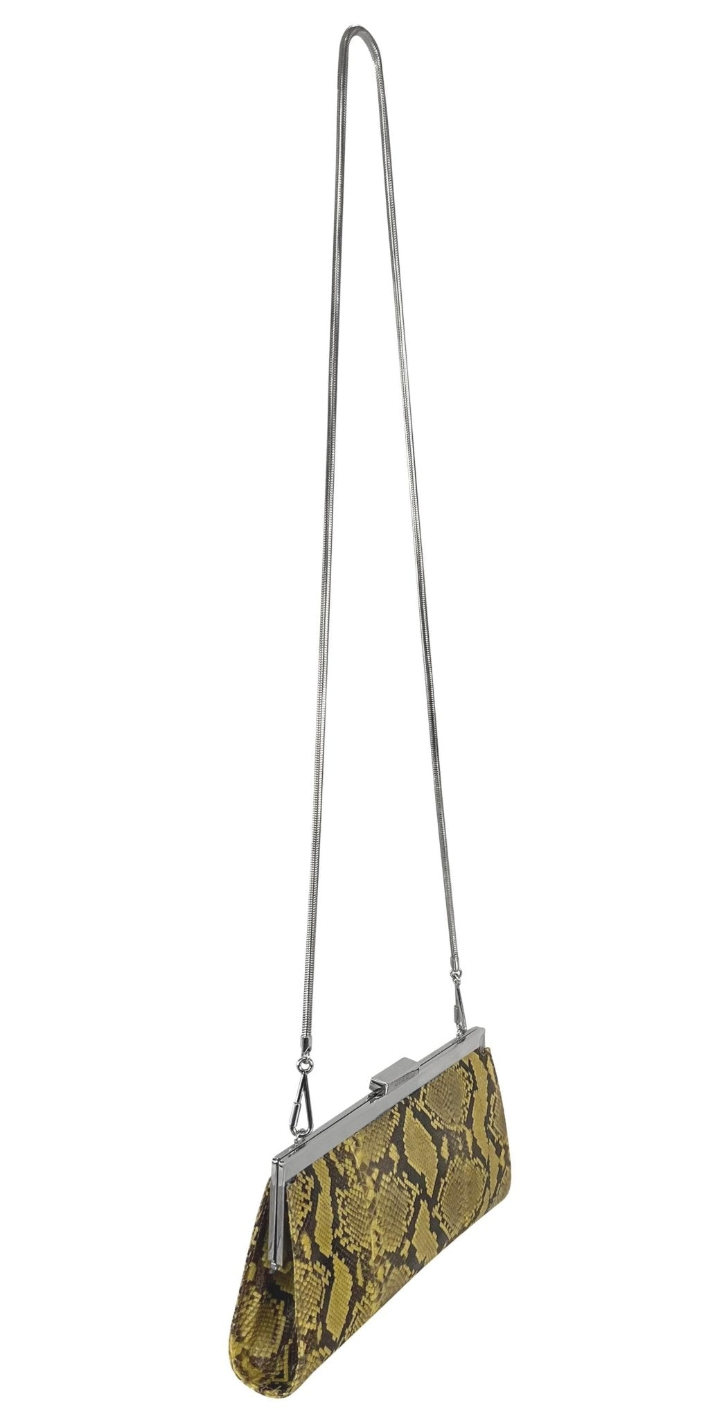 S/S 1996 Gucci by Tom Ford Runway Yellow Genuine Python Skin Chain Crossbody Bag - RealList