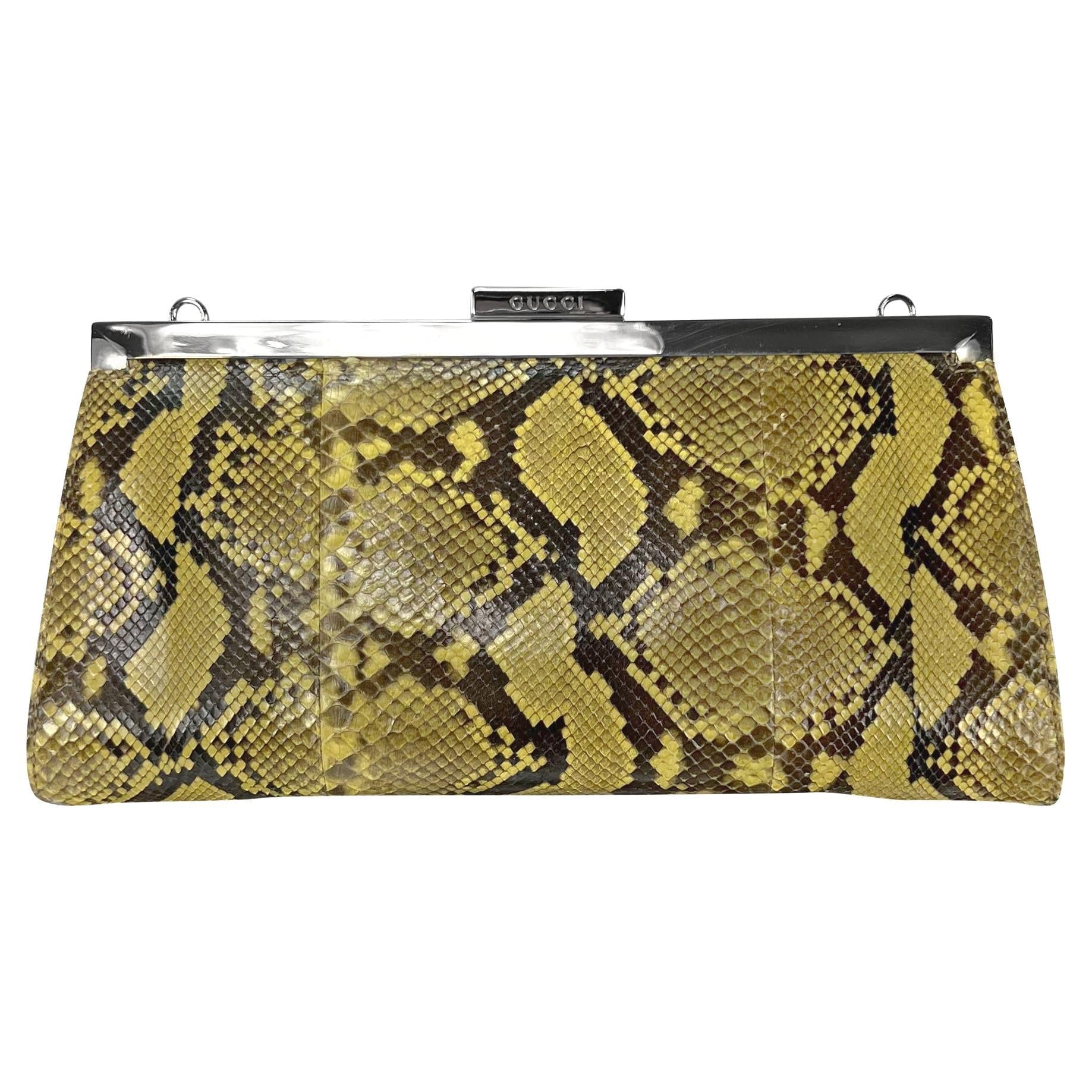 S/S 1996 Gucci by Tom Ford Runway Yellow Genuine Python Skin Chain Crossbody Bag - RealList