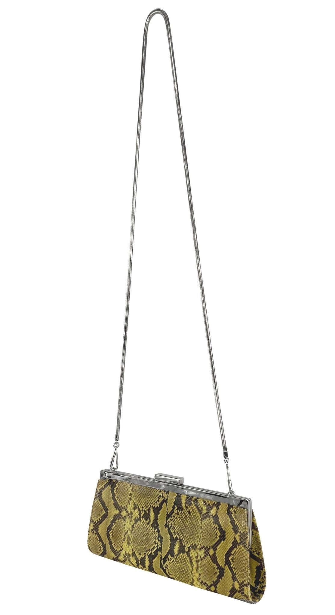 S/S 1996 Gucci by Tom Ford Runway Yellow Genuine Python Skin Chain Crossbody Bag - RealList