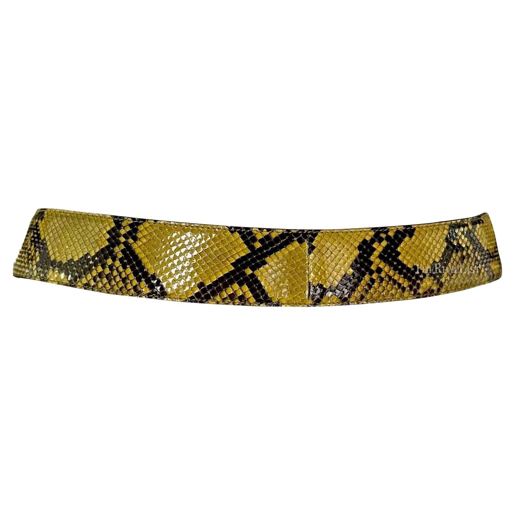 S/S 1996 Gucci by Tom Ford Runway Yellow Python Silver Ring Logo Hip Belt - RealList