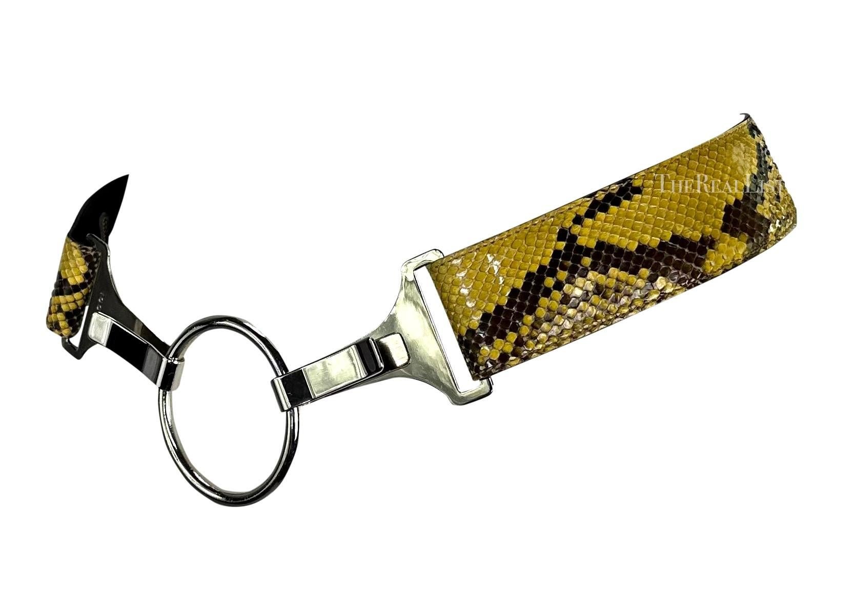 S/S 1996 Gucci by Tom Ford Runway Yellow Python Silver Ring Logo Hip Belt - RealList