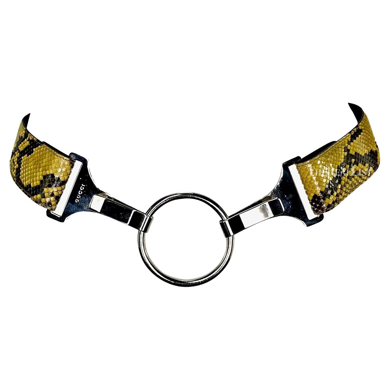 S/S 1996 Gucci by Tom Ford Runway Yellow Python Silver Ring Logo Hip Belt - RealList