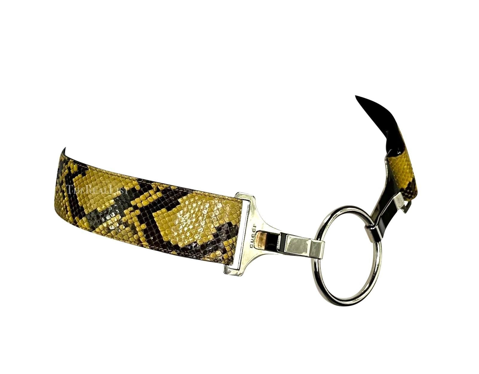 S/S 1996 Gucci by Tom Ford Runway Yellow Python Silver Ring Logo Hip Belt - RealList