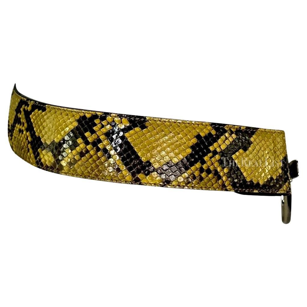 S/S 1996 Gucci by Tom Ford Runway Yellow Python Silver Ring Logo Hip Belt - RealList