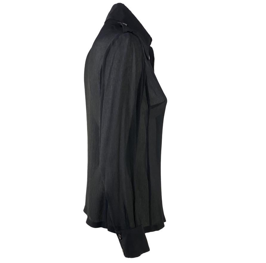 S/S 1996 Gucci by Tom Ford Sheer Black Crepe Silk Military Epaulette Button Up Top - RealList