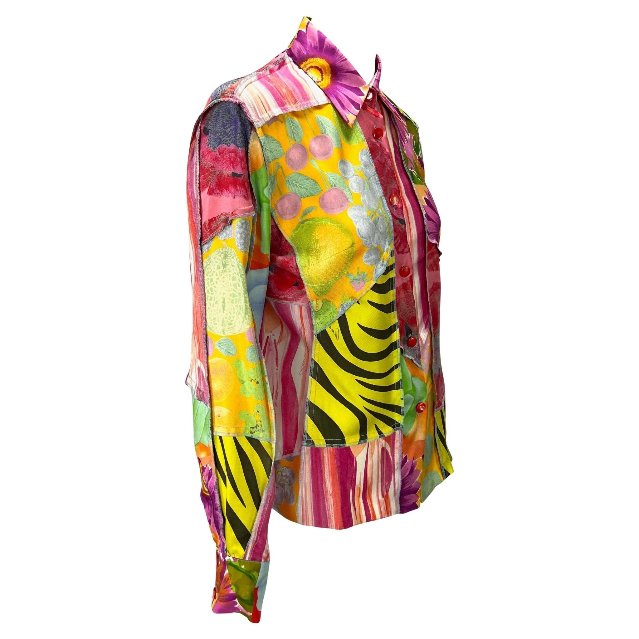 S/S 1996 Gucci by Tom Ford Silk Patchwork Inside Out Print Button Up Blouse - RealList