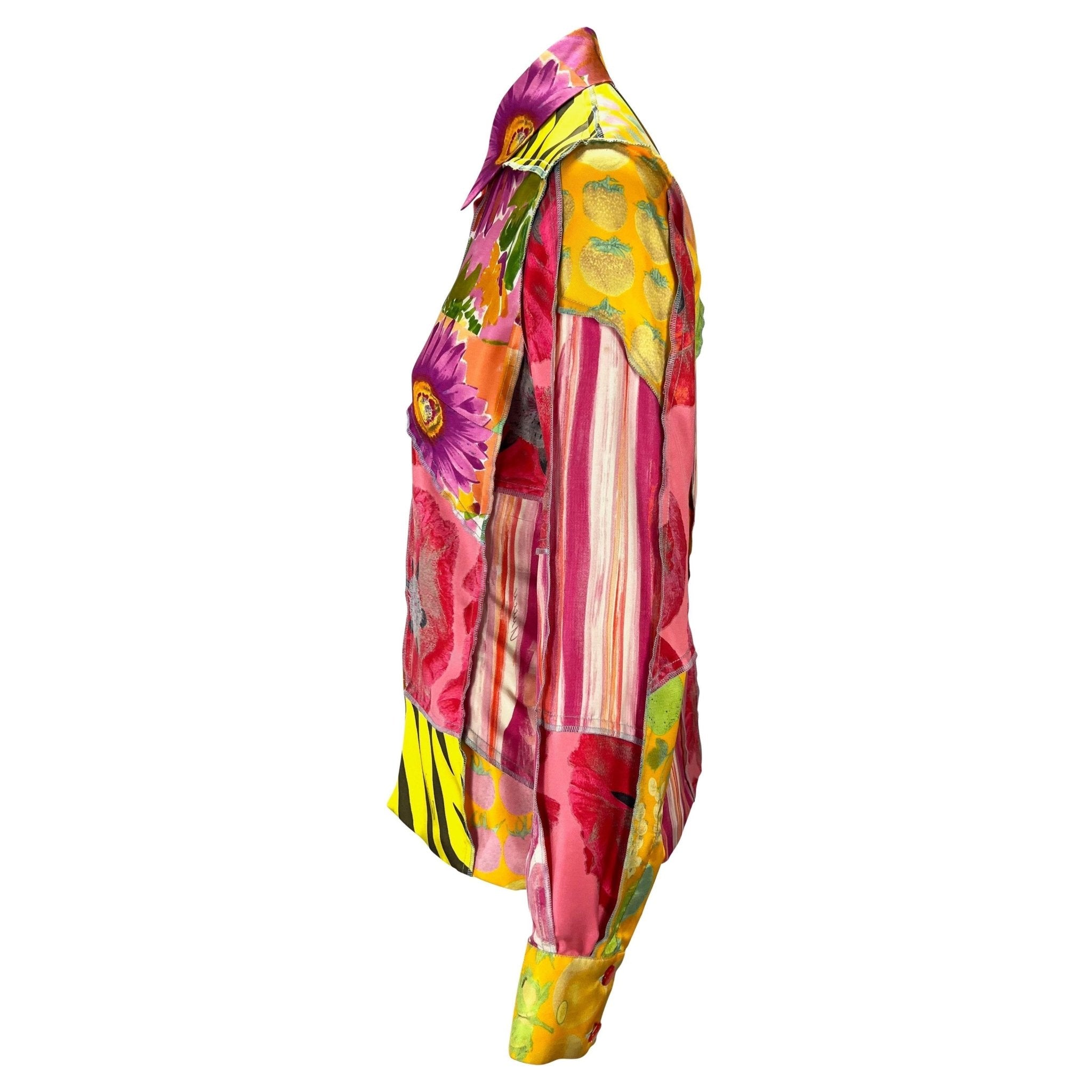 S/S 1996 Gucci by Tom Ford Silk Patchwork Inside Out Print Button Up Blouse - RealList