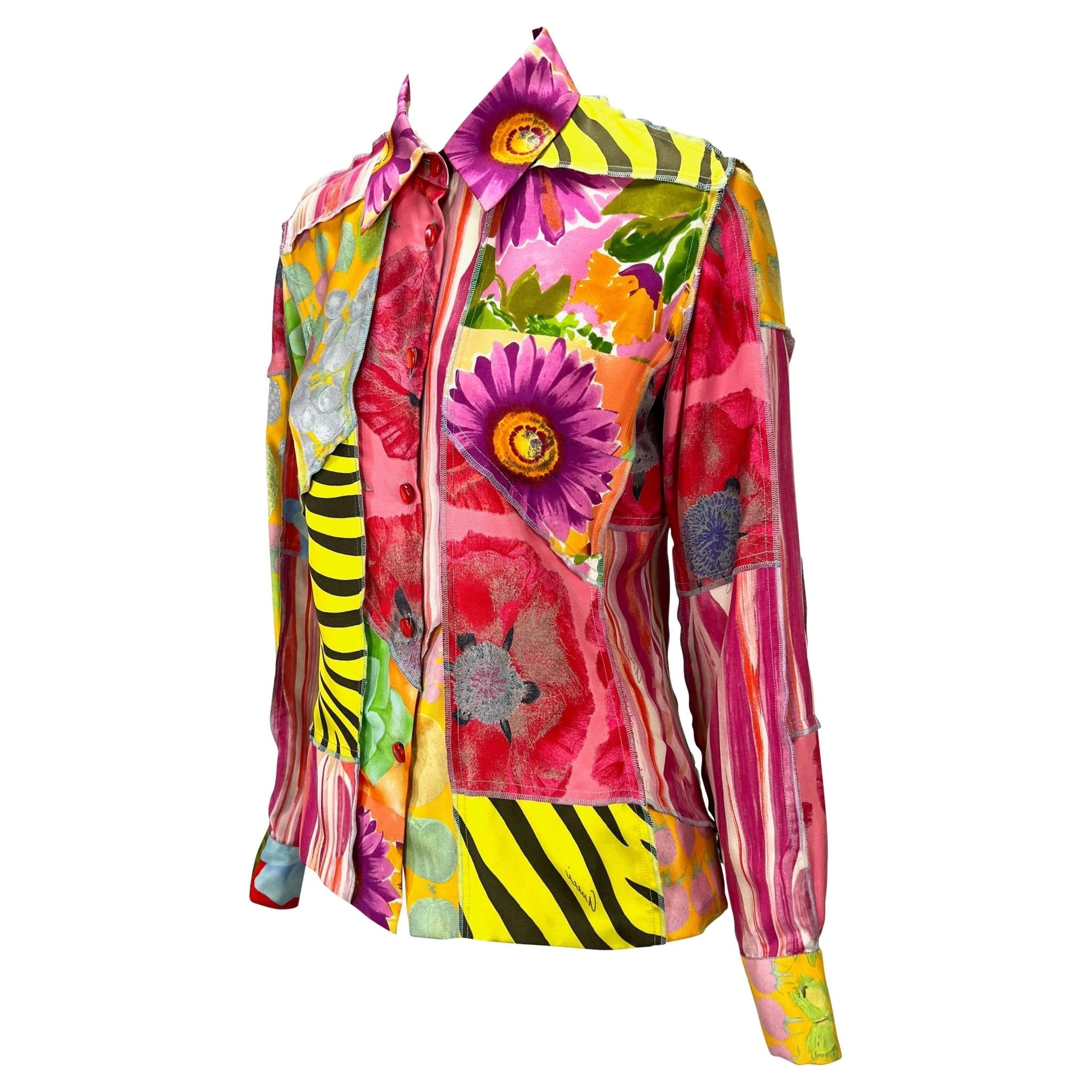 S/S 1996 Gucci by Tom Ford Silk Patchwork Inside Out Print Button Up Blouse - RealList