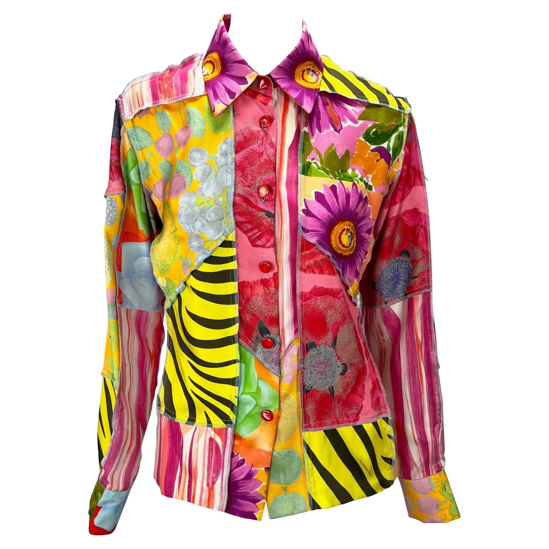 S/S 1996 Gucci by Tom Ford Silk Patchwork Inside Out Print Button Up Blouse - RealList