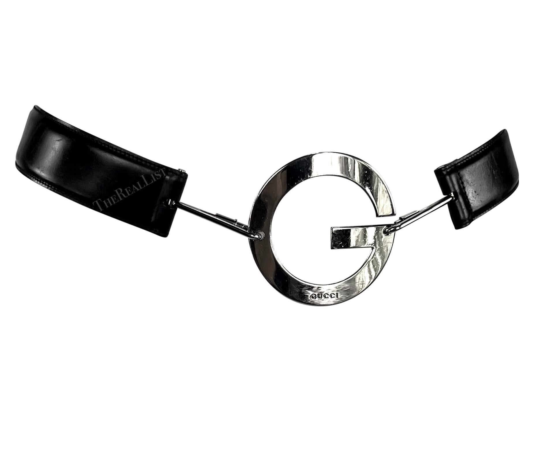 S/S 1996 Gucci by Tom Ford Silver Round G Medallion Buckle Black Belt - RealList
