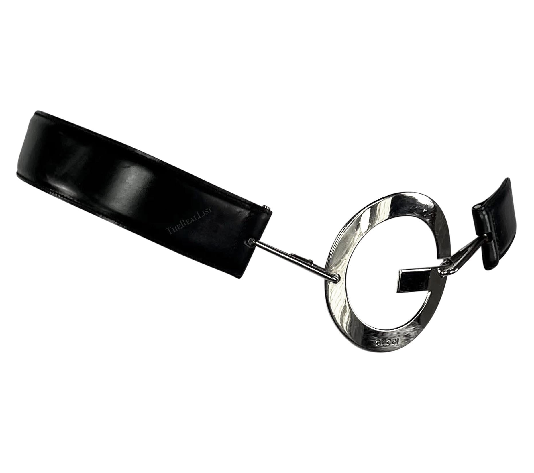 S/S 1996 Gucci by Tom Ford Silver Round G Medallion Buckle Black Belt - RealList