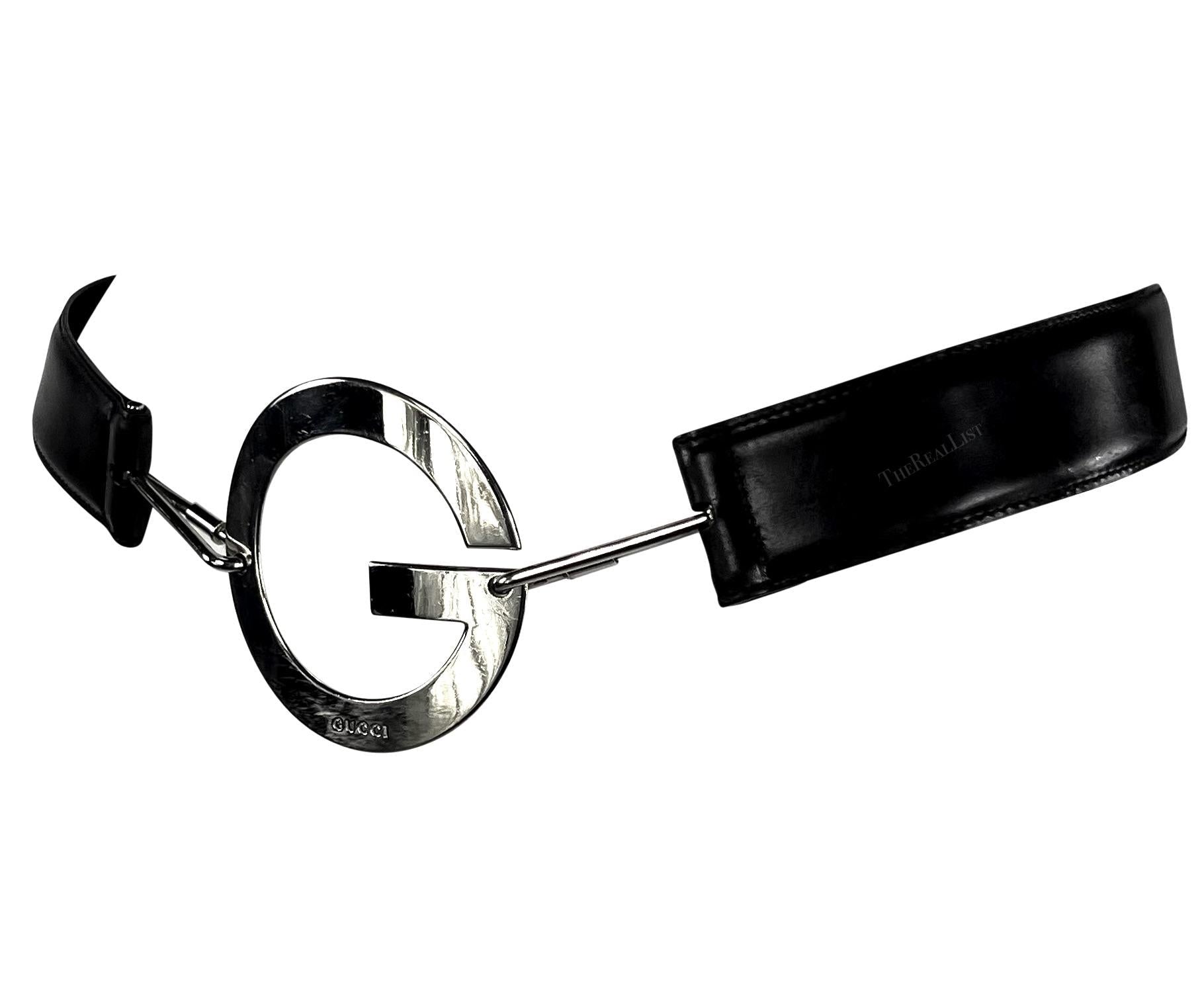 S/S 1996 Gucci by Tom Ford Silver Round G Medallion Buckle Black Belt - RealList