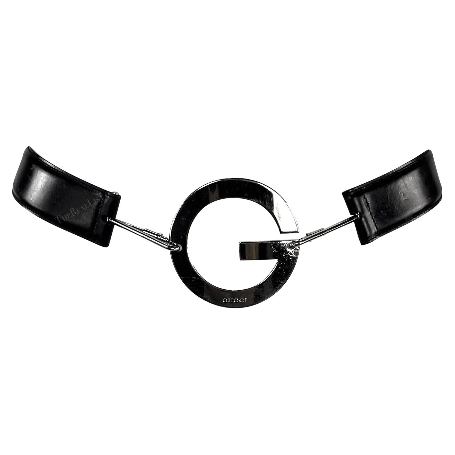 S/S 1996 Gucci by Tom Ford Silver Round G Medallion Buckle Black Belt - RealList