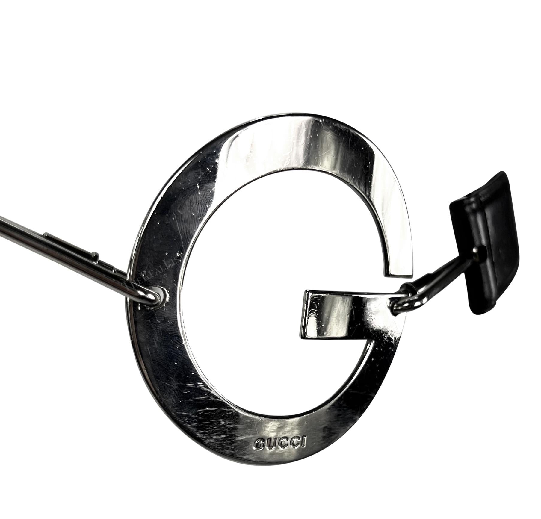 S/S 1996 Gucci by Tom Ford Silver Round G Medallion Buckle Black Belt - RealList