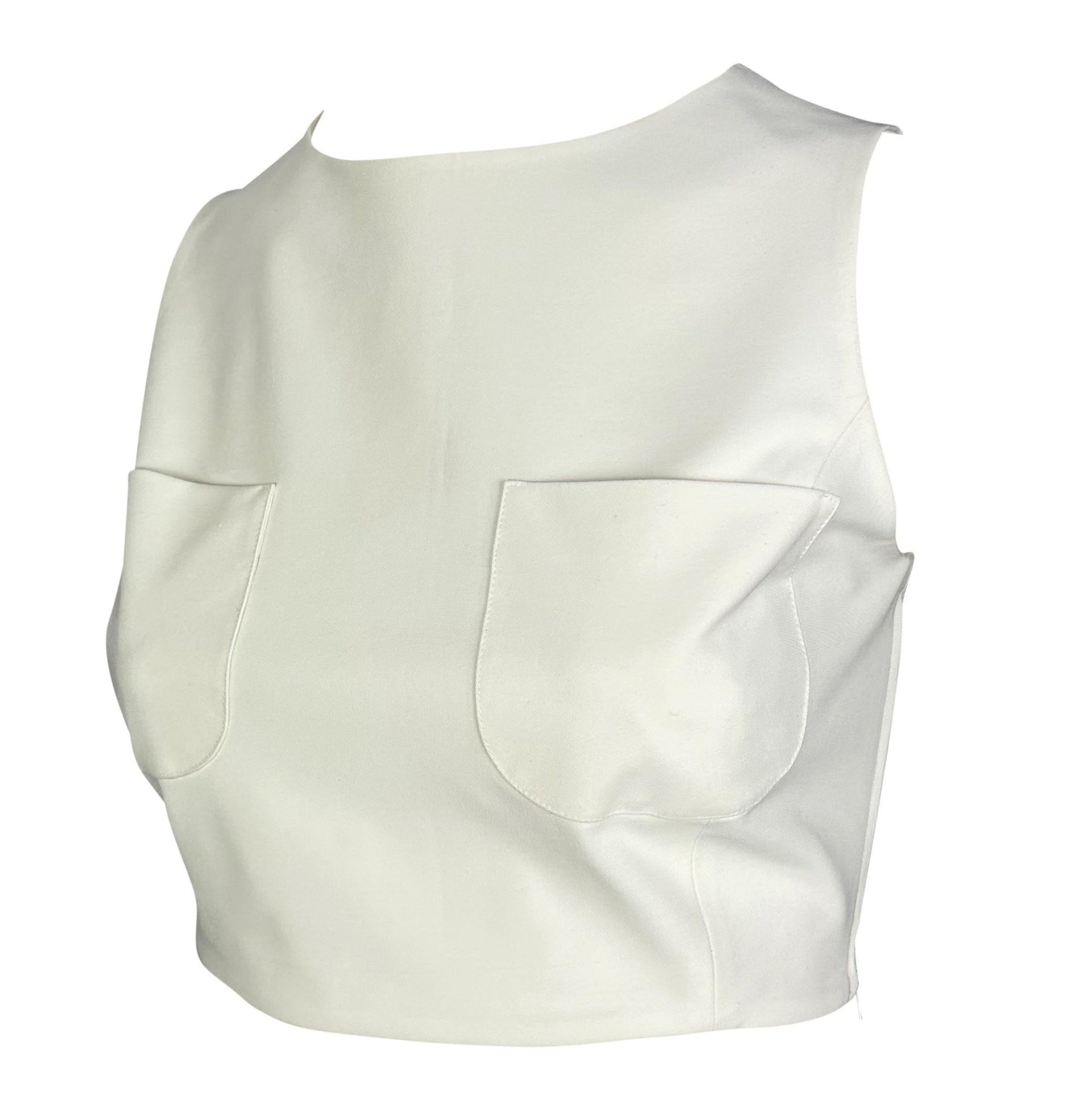 S/S 1996 Gucci by Tom Ford White Silk Crop Top Two Front Pockets - RealList