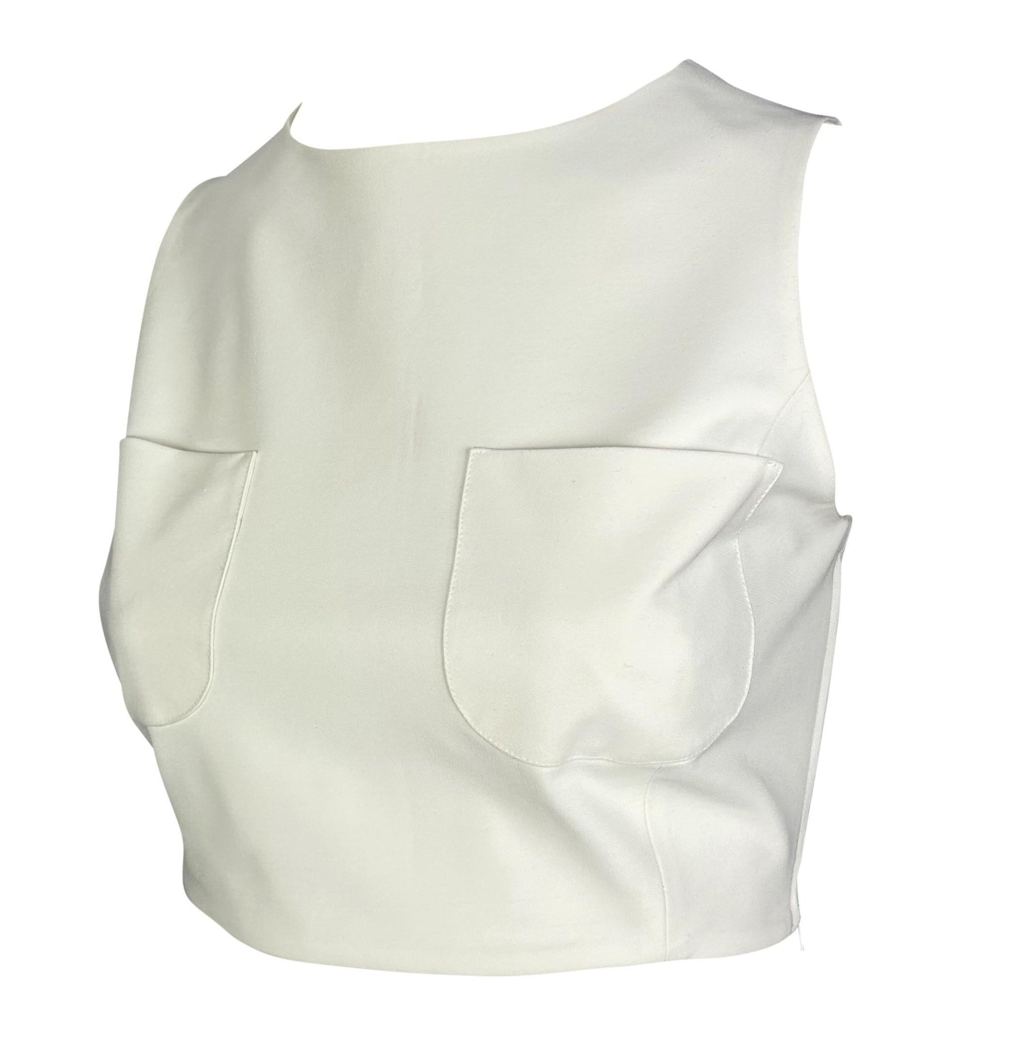 S/S 1996 Gucci by Tom Ford White Silk Crop Top Two Front Pockets - RealList
