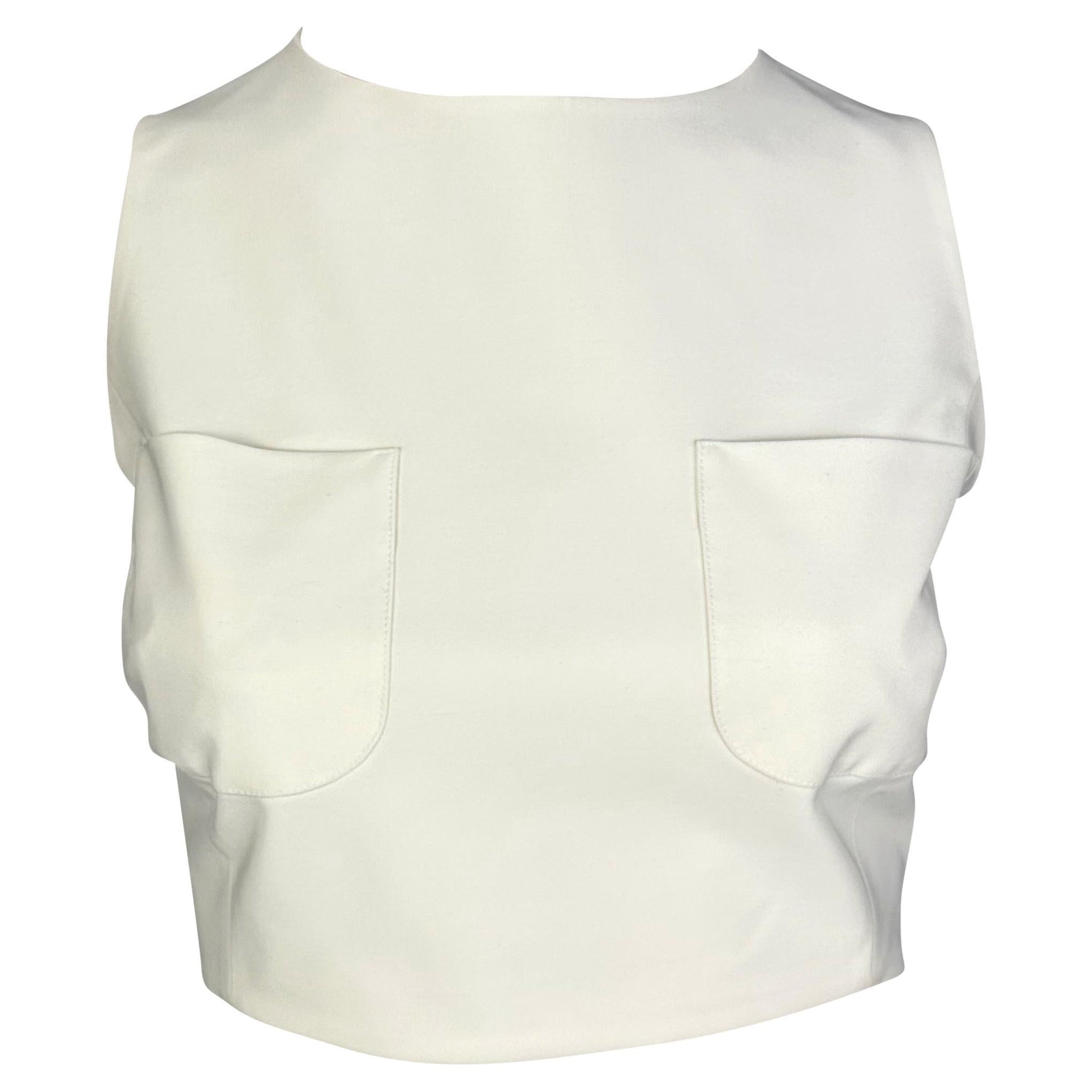 S/S 1996 Gucci by Tom Ford White Silk Crop Top Two Front Pockets - RealList