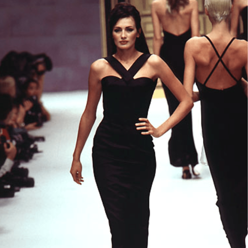 S/S 1996 Hervé Léger Black Crossover Strap Hourglass Cocktail Dress - RealList