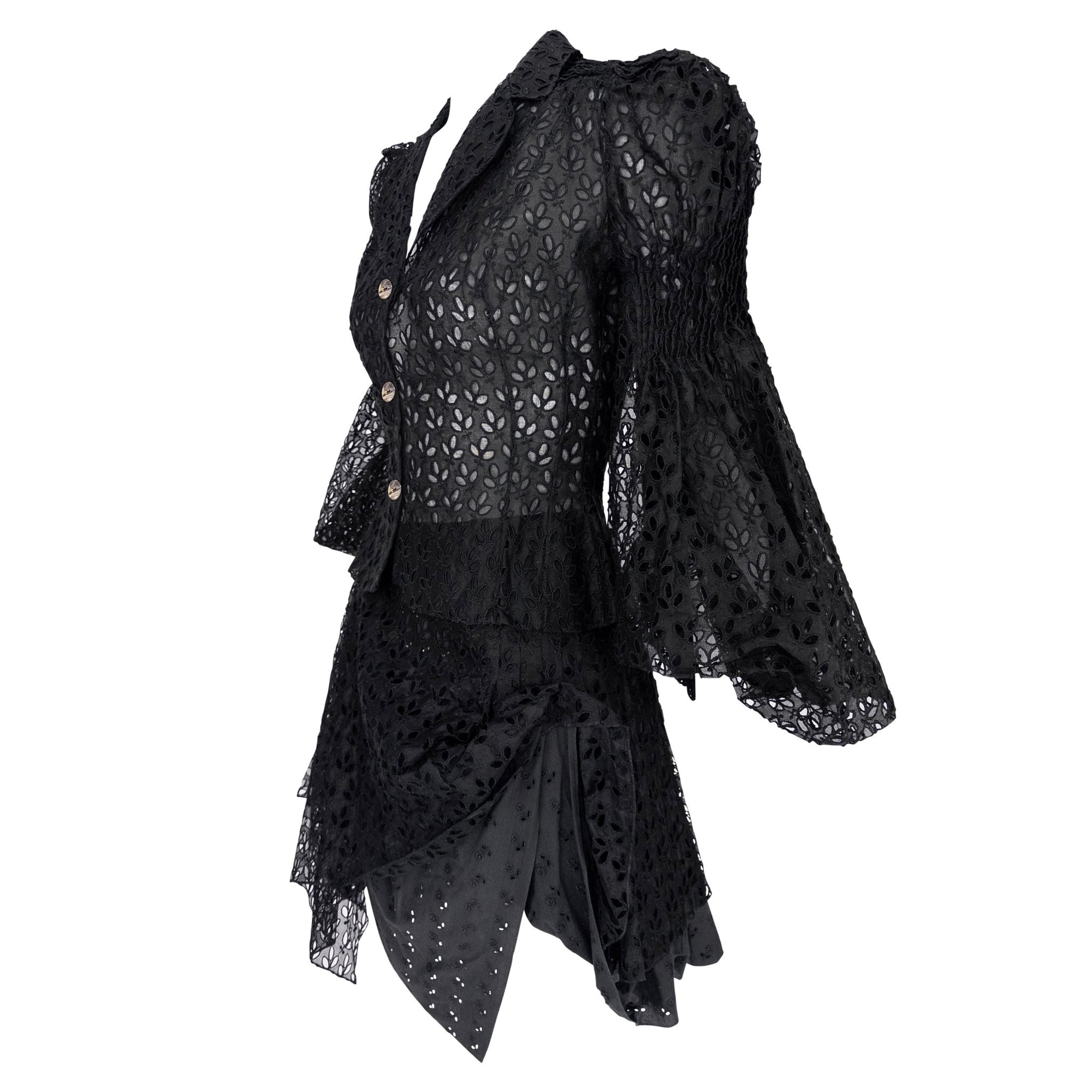 S/S 1996 John Galliano ‘L'Ecole de Danse’ Runway Black Sheer Broderie Anglaise Skirt Suit - RealList