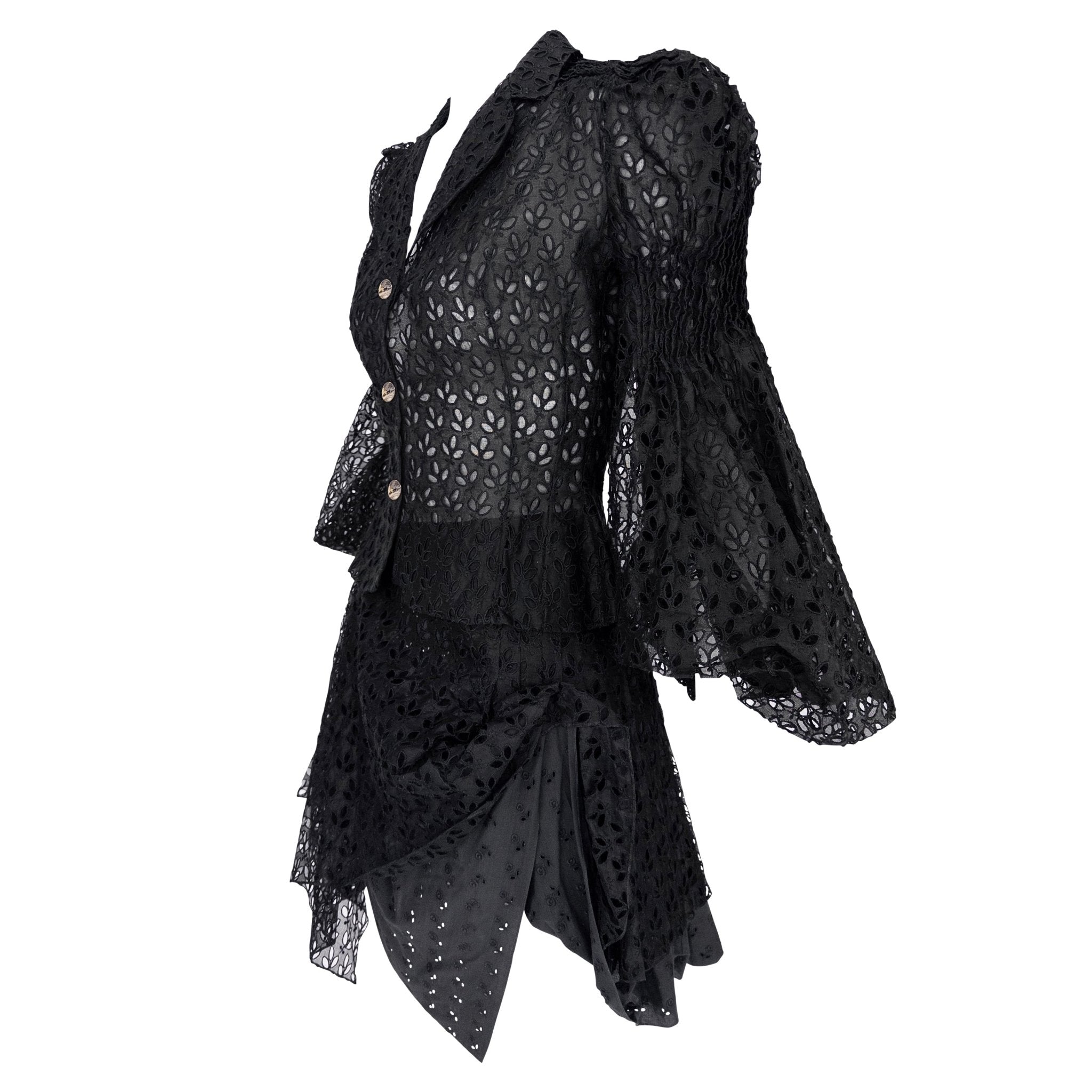 S/S 1996 John Galliano ‘L'Ecole de Danse’ Runway Black Sheer Broderie Anglaise Skirt Suit - RealList