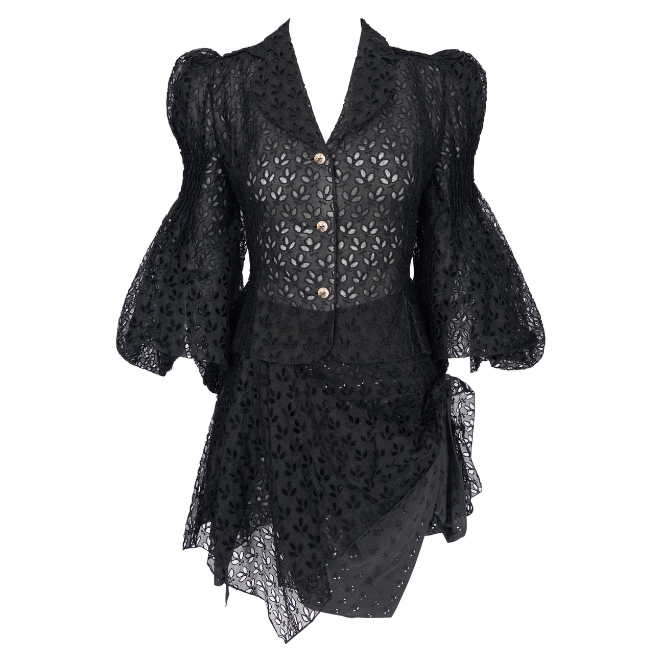 S/S 1996 John Galliano ‘L'Ecole de Danse’ Runway Black Sheer Broderie Anglaise Skirt Suit - RealList