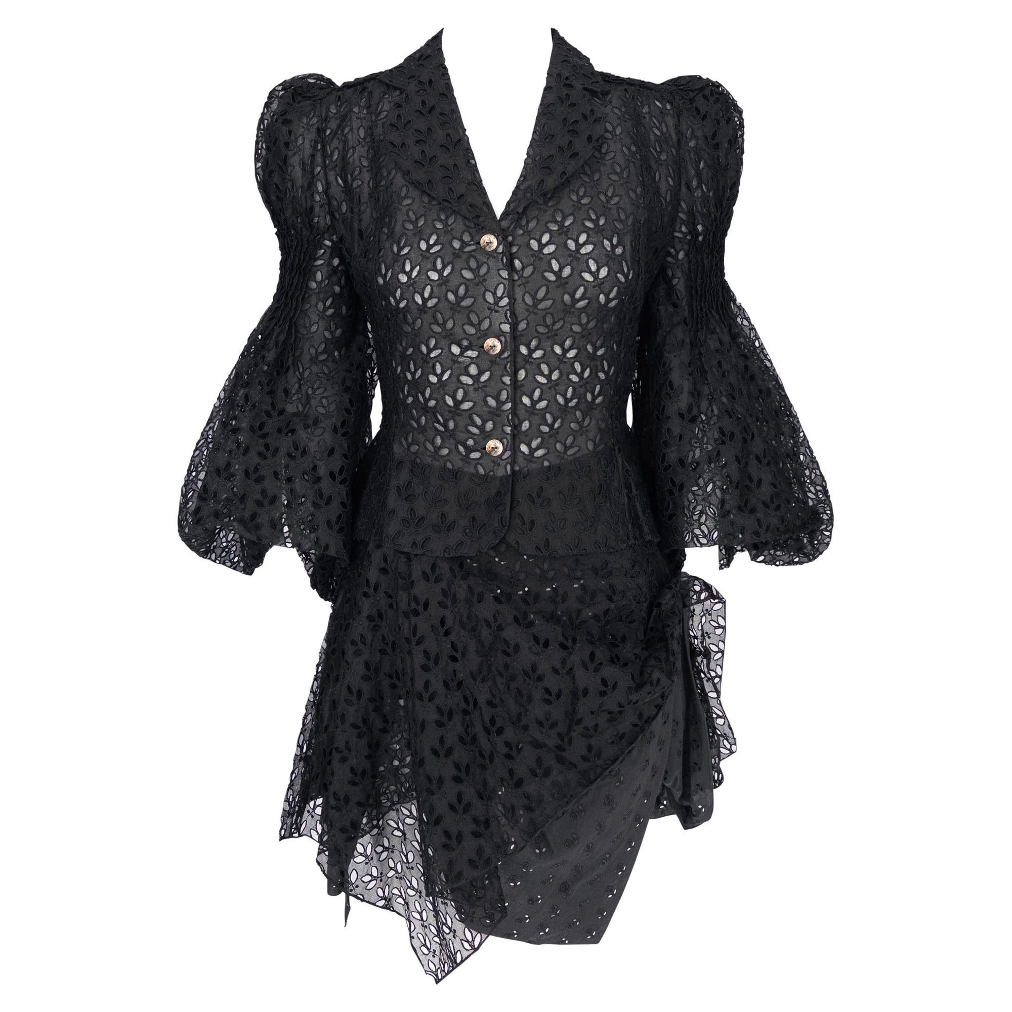 S/S 1996 John Galliano ‘L'Ecole de Danse’ Runway Black Sheer Broderie Anglaise Skirt Suit - RealList