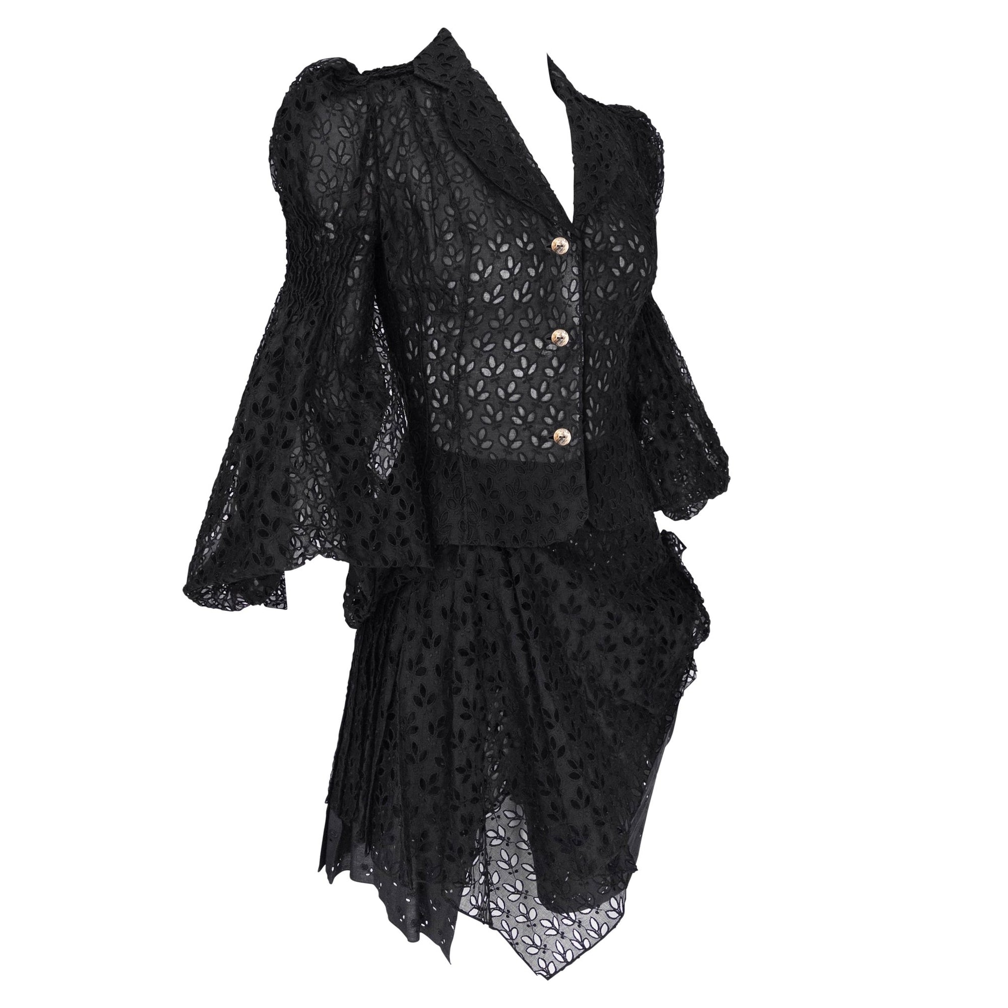 S/S 1996 John Galliano ‘L'Ecole de Danse’ Runway Black Sheer Broderie Anglaise Skirt Suit - RealList