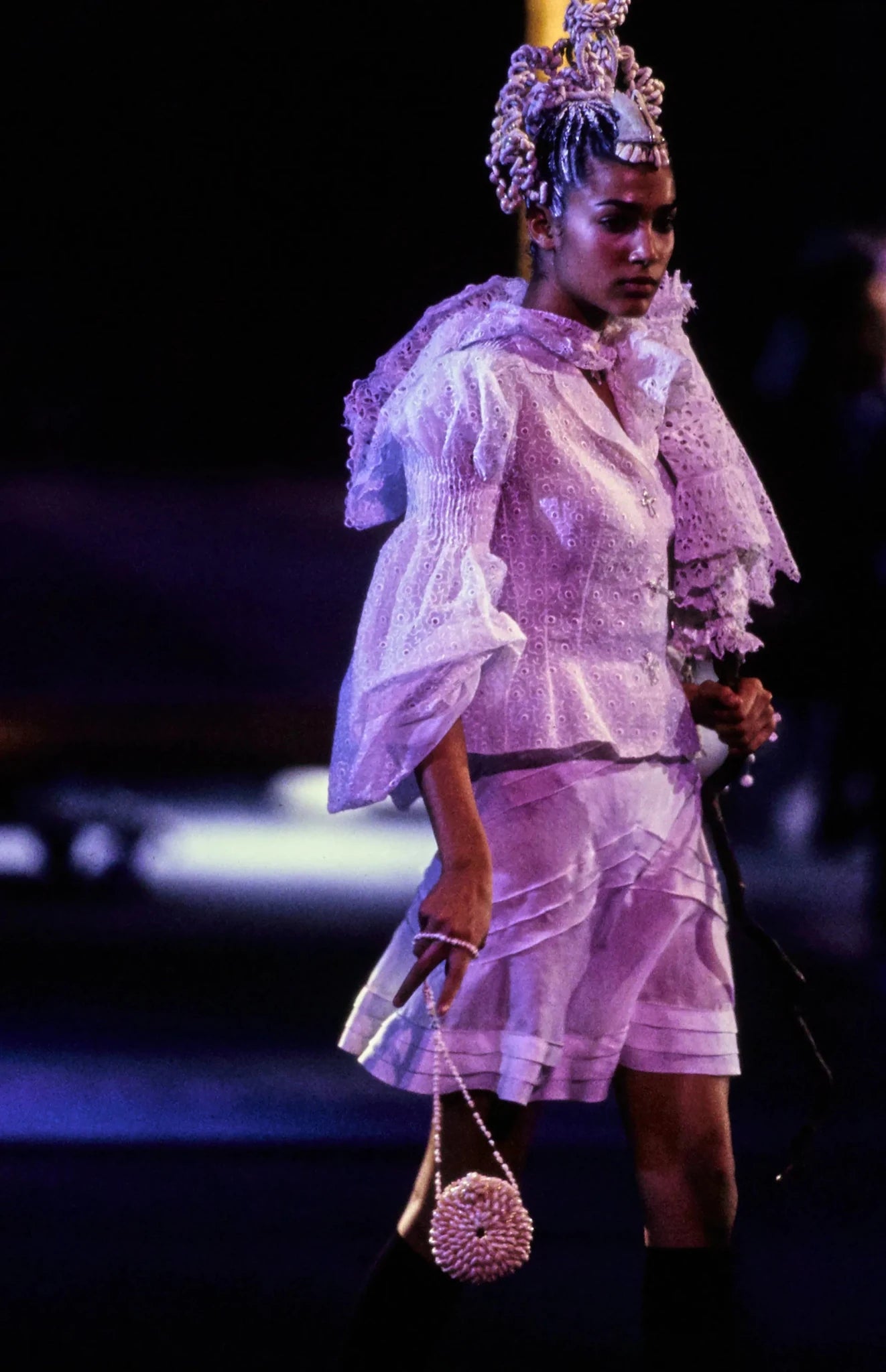 S/S 1996 John Galliano ‘L'Ecole de Danse’ Runway Black Sheer Broderie Anglaise Skirt Suit - RealList
