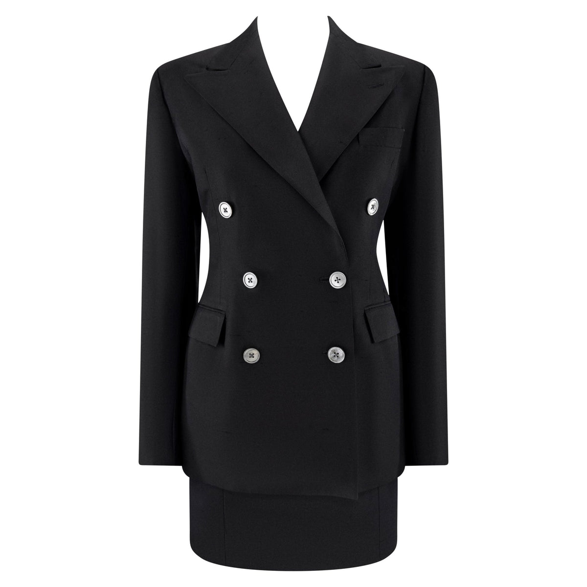 S/S 1996 Ralph Lauren Collection Navy Silk Shantung Double Breasted Blazer Halter Dress Suit - RealList