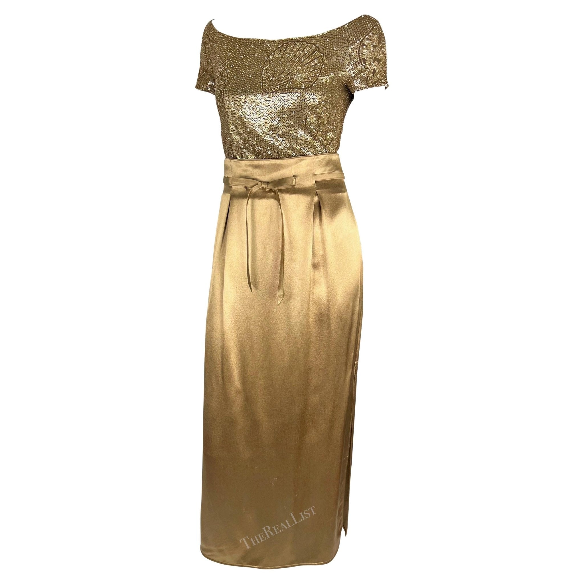 S/S 1996 Valentino Garavani Runway Beaded Sequin Shell Bodysuit Satin Skirt Set - RealList