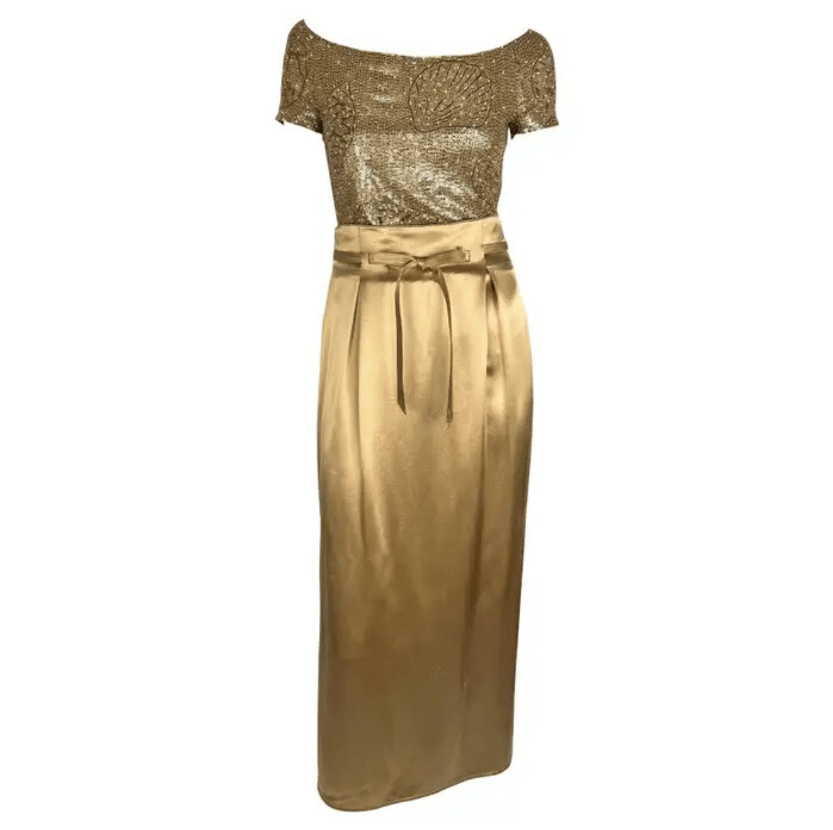 S/S 1996 Valentino Garavani Runway Beaded Sequin Shell Bodysuit Satin Skirt Set - RealList